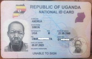 The National ID of Victimized Mzee Andrua Simon.